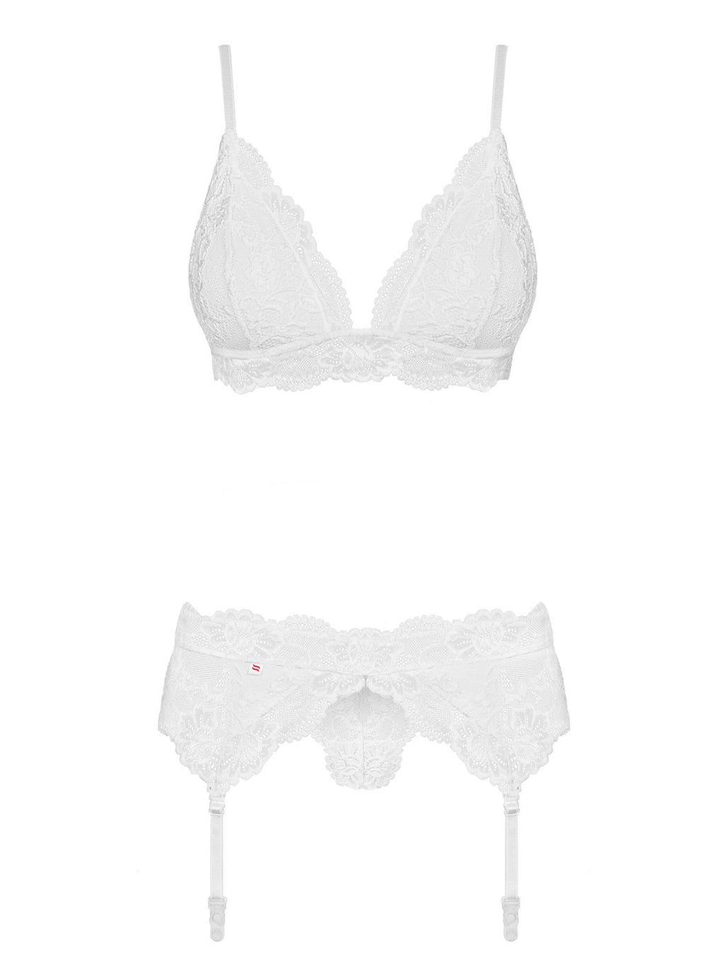 Obsessive 3-teiliges Spitzen-Strapsset – Weiß – Originalfoto 3