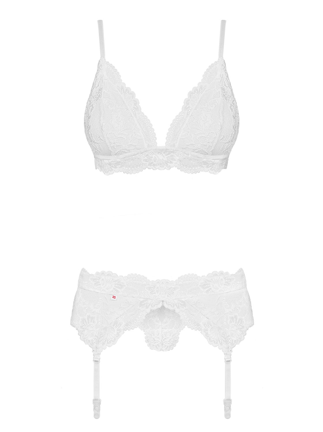 Obsessive 3-teiliges Spitzen-Strapsset – Weiß – Originalfoto 3