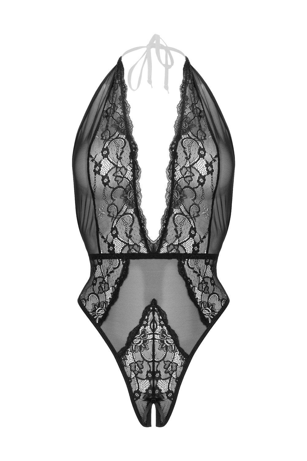 Christine – Dina Spitzen-Body mit offenem Schritt – Schwarz