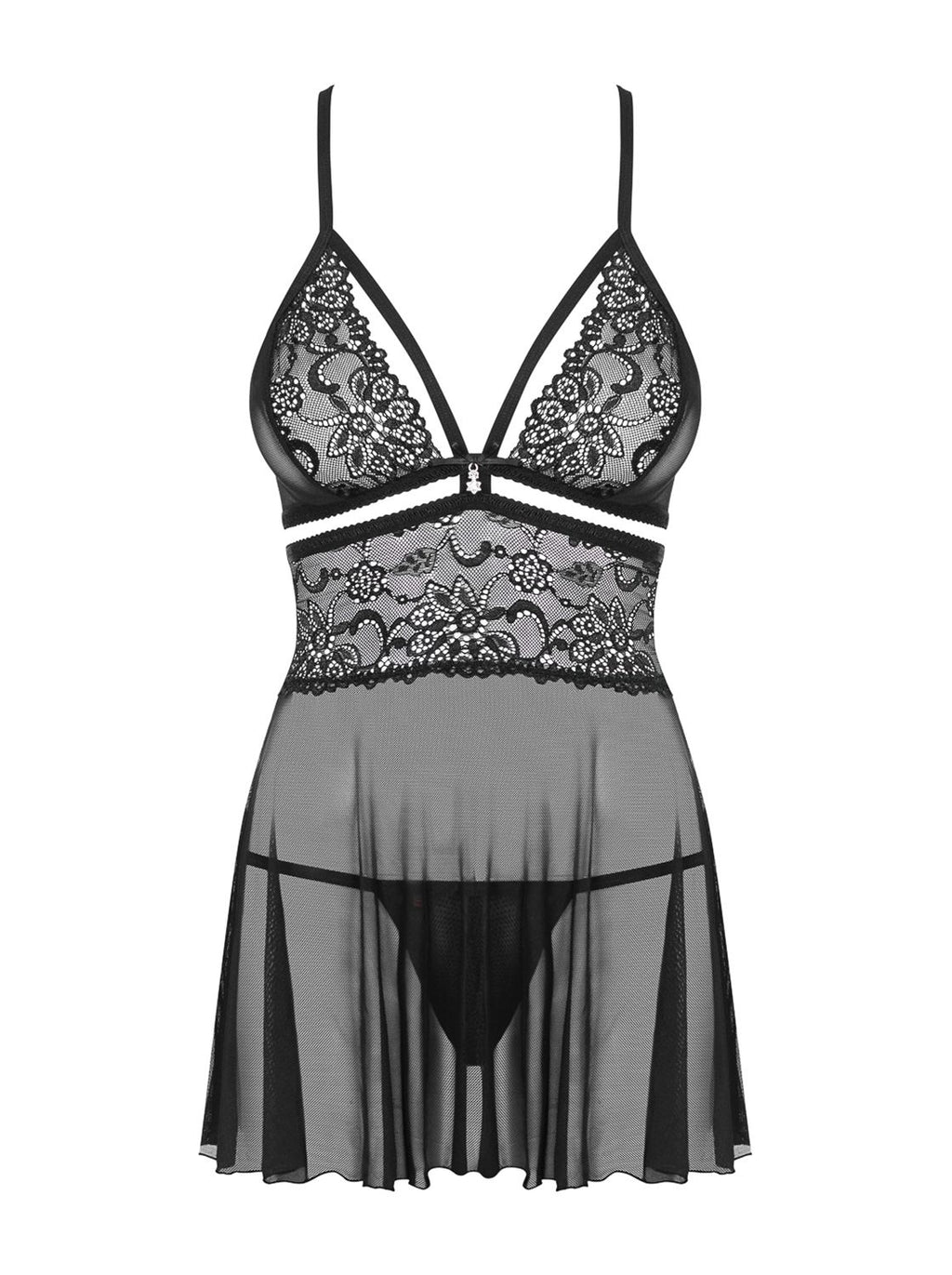 Obsessive Spitzen-Babydoll mit String – Schwarz – weitere Ansicht