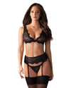 Obsessive – Emperita 3-teiliges Strumpfhalter-Set – Schwarz