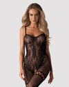 Obsessive – Bodystocking mit offenem Intimbereich mit Body und Strumpfhalter-Design