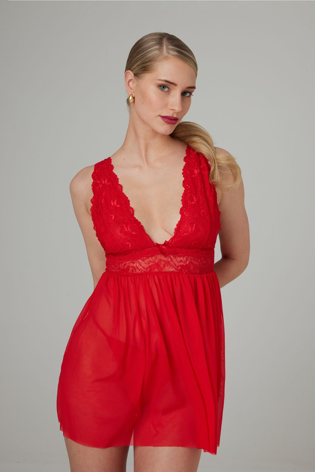Christine Lieve Babydoll mit String – Rot – EDC-Originalfoto 1