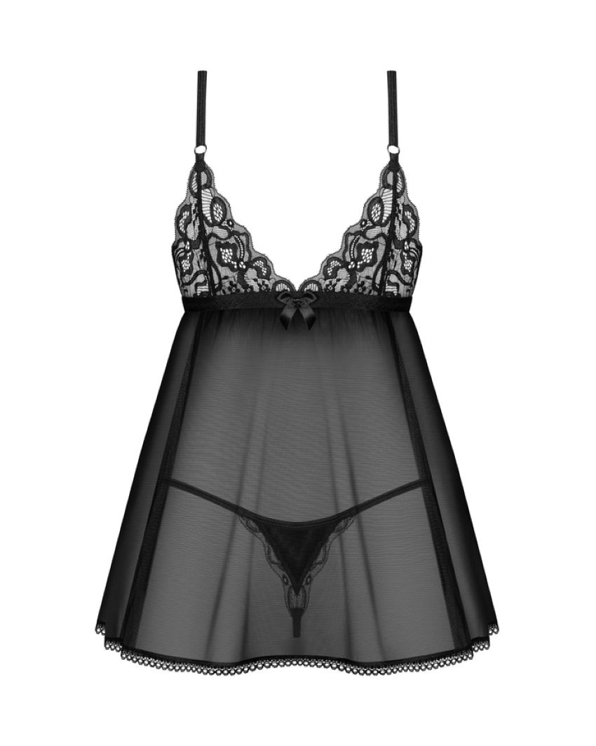 Obsessive Blomentis Babydoll & String – Schwarz – Originalfoto 3