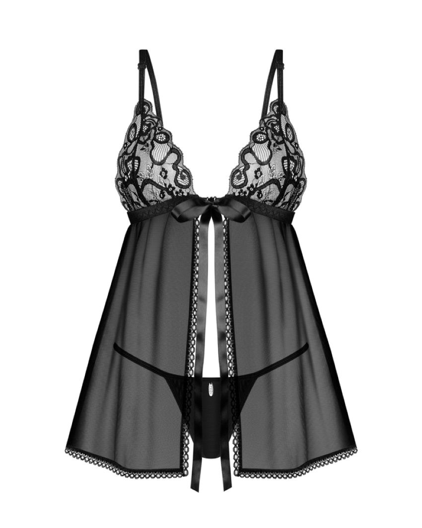 Obsessive Blomentis Babydoll & String – Schwarz – Originalfoto 2