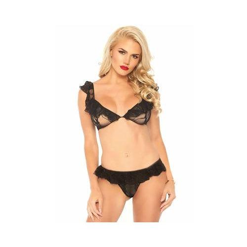Leg Avenue - Lace Bralette and Ruffle Thong - Mr. und Mrs. Love