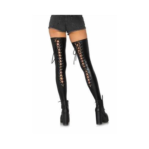 Leg Avenue - Wetlook Lace Up Thigh Highs - Mr. und Mrs. Love