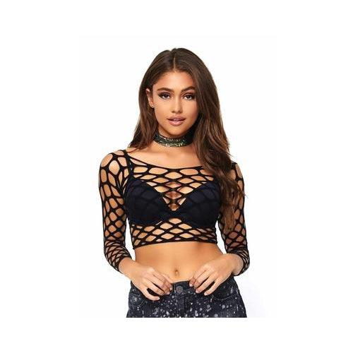  Leg Avenue Net Long Sleeved Crop Top - Mr. und Mrs. Love