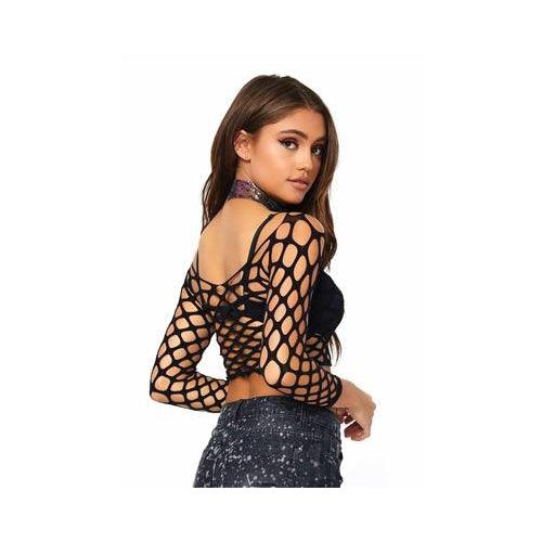 Leg Avenue Net Long Sleeved Crop Top - Mr. und Mrs. Love