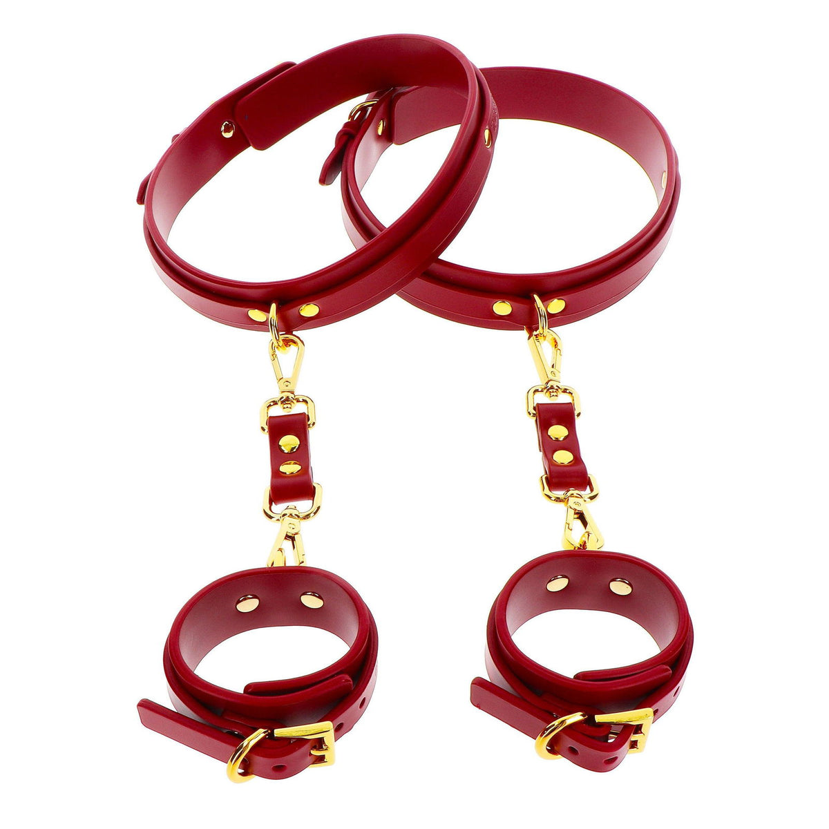 TABOOM Bondage in Luxury Leather Wrist to Thigh Cuffs Set – Produktbild