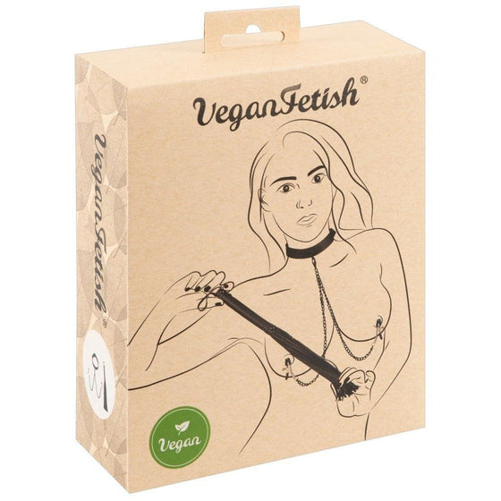 Vegan Fetish Halsfessel mit Nippelklemmen plus Peitsche - Mr. und Mrs. Love