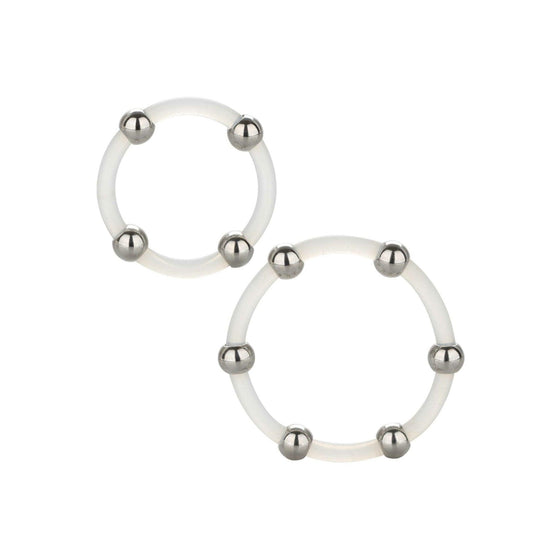 CalExotics - Steel Beaded Silicone Ring Set - Mr. und Mrs. Love