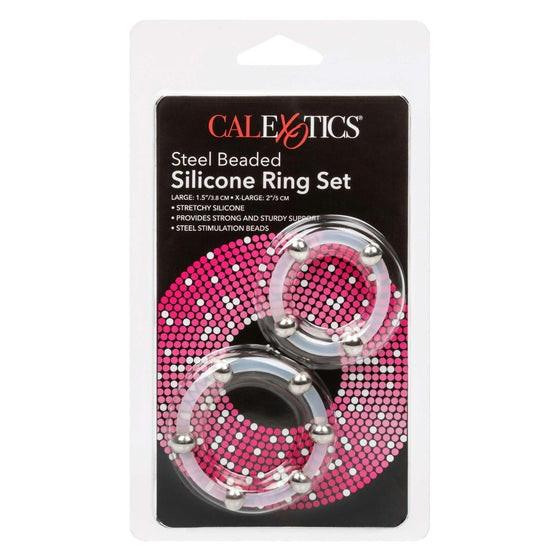 CalExotics - Steel Beaded Silicone Ring Set - Mr. und Mrs. Love